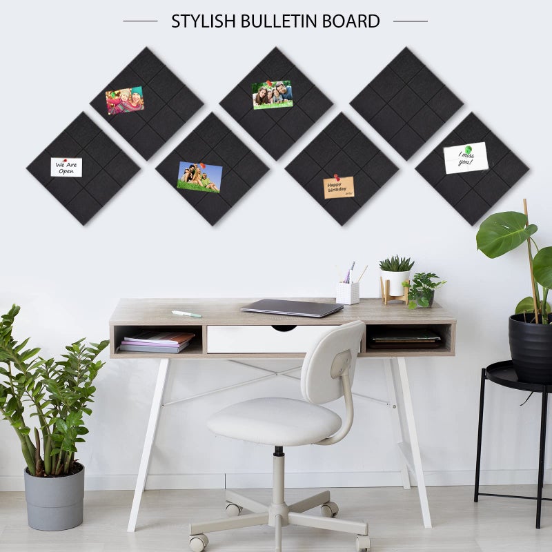 BXI Felt Bulletin Board - 12 X 12 X 3/8 Inches 6 Pcs Self-Adhesive Poster Cork Board with 30 Push Pins, Thick Pin Tiles Display Vision Board, Photo Picture Panels for Home Office Classroom Walls - Image 3